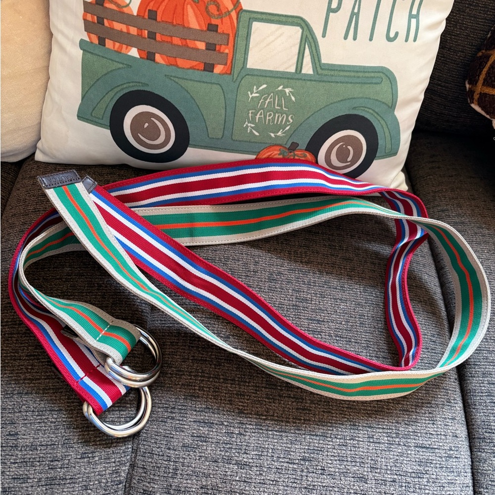 Nautica Multicolor Striped Webbing D-Ring Belt - Red, Blue, Green, White